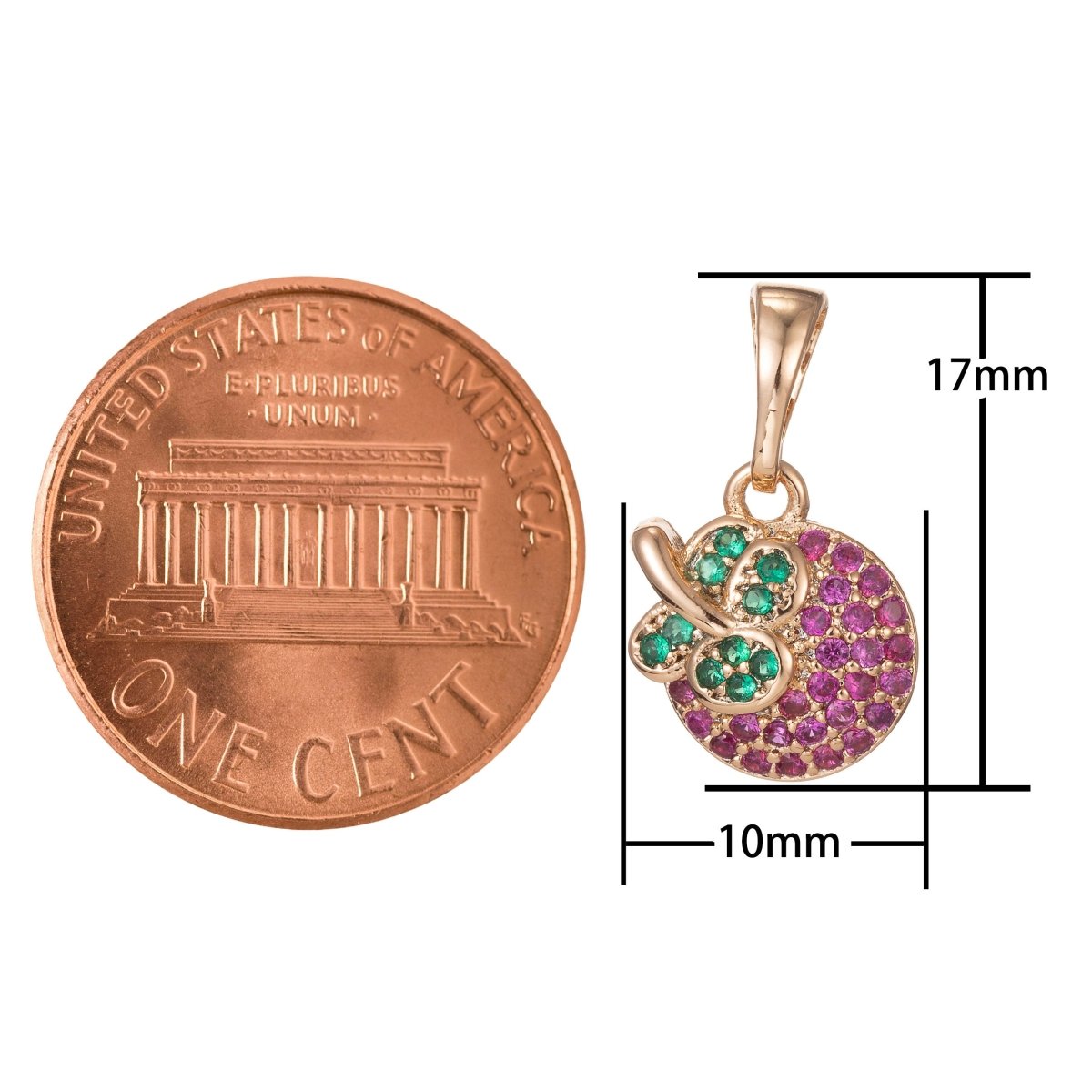 18k Gold Filled Micro Pave CZ Apple Pendant Charm, Micro Pave CZ Apple Pendant Charm, Gold Filled Fruit Pendant, For DIY Jewelry I-410 I-482