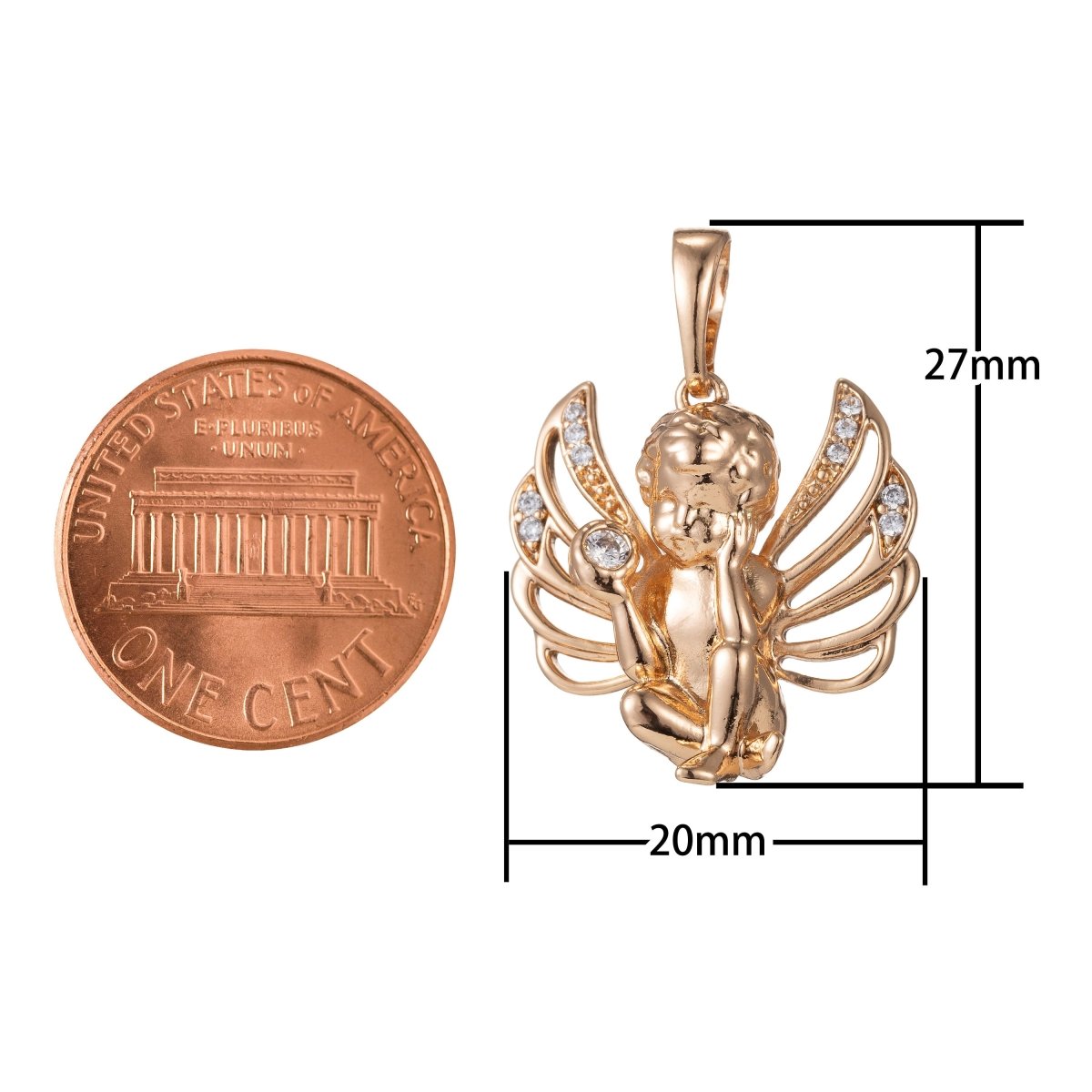 18k Gold Filled Micro Pave CZ Boy Angel Pendant Charm, Micro Pave CZ Pendant Charm, Gold Filled Angel Pendant, For DIY Jewelry I-408 I-463