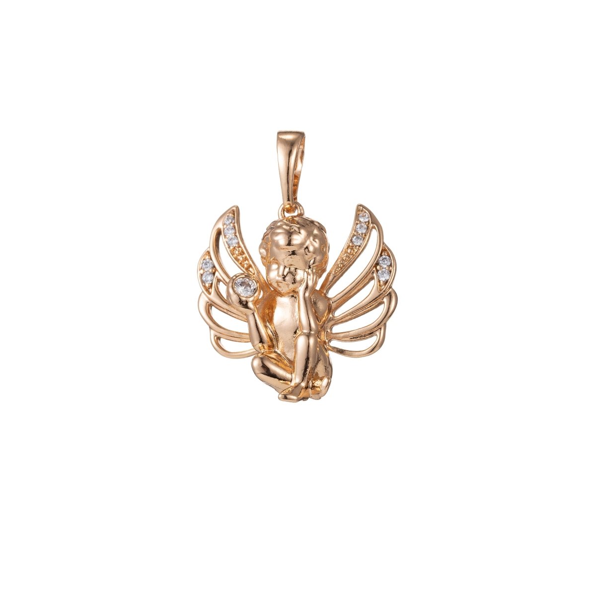 18k Gold Filled Micro Pave CZ Boy Angel Pendant Charm, Micro Pave CZ Pendant Charm, Gold Filled Angel Pendant, For DIY Jewelry I-408 I-463