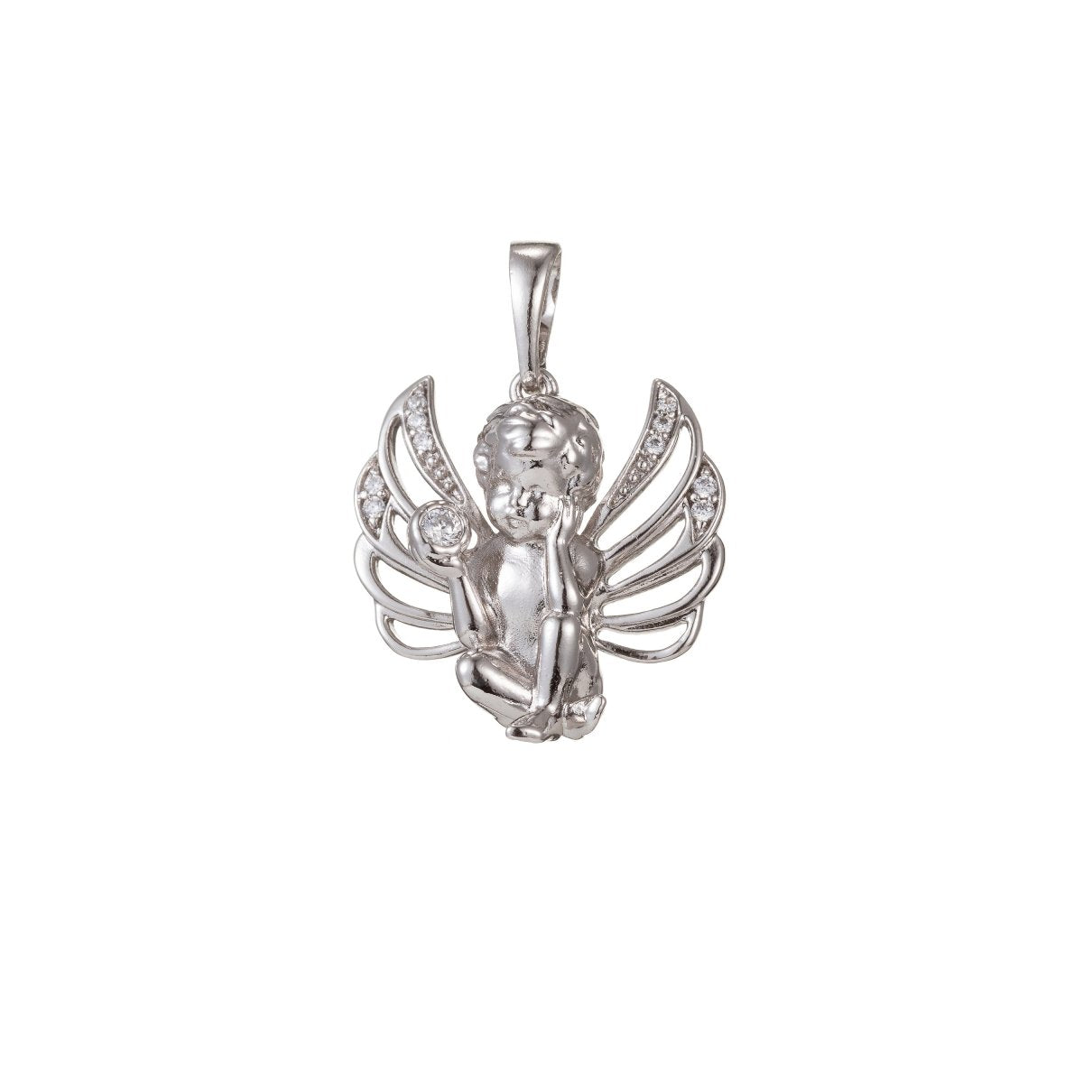 18k Gold Filled Micro Pave CZ Boy Angel Pendant Charm, Micro Pave CZ Pendant Charm, Gold Filled Angel Pendant, For DIY Jewelry I-408 I-463