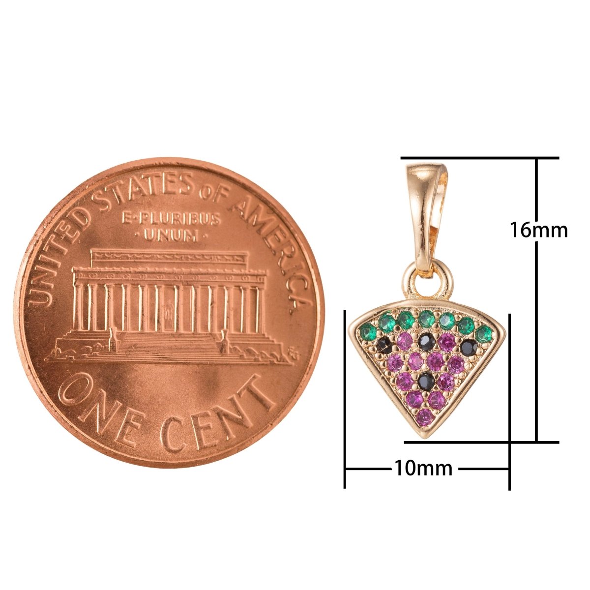 18k Gold Filled Micro Pave CZ Crafted Pizza Pendant Charm, Slice of Pizza Pendant Charm, Gold Filled Pendant, For DIY Jewelry I-418 I-485