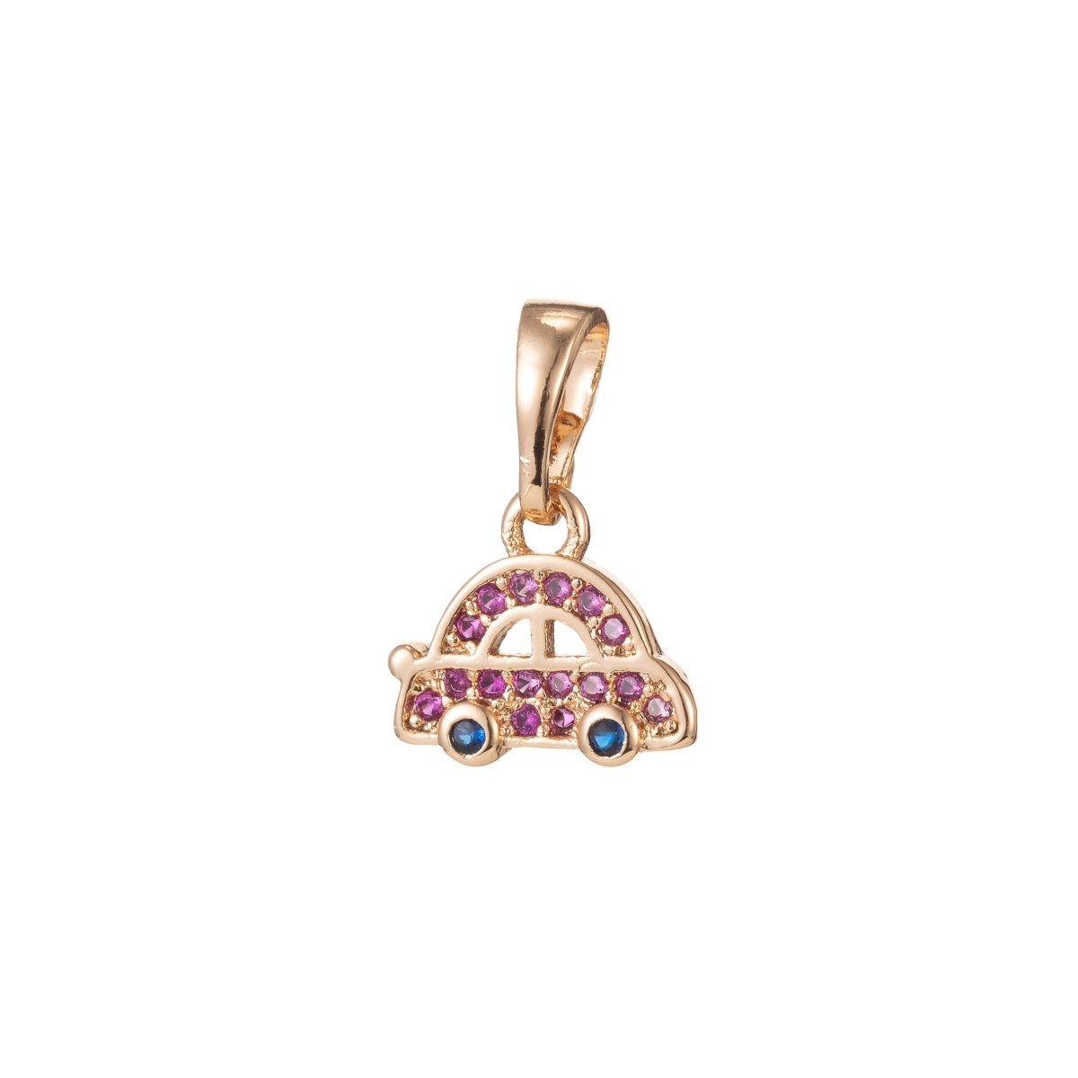 18k Gold Filled Micro Pave CZ Cute Car Pendant Charm, Micro Pave CZ Pendant Charm, Gold Filled Car Pendant, For DIY Jewelry I-404 I-483 - DLUXCA