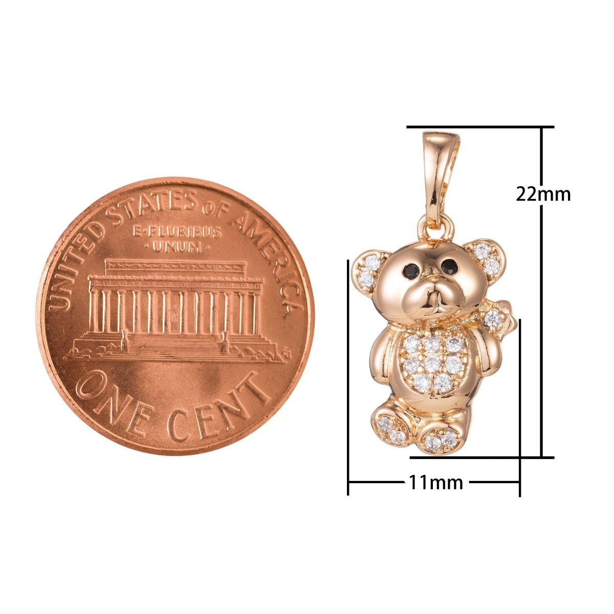 18k Gold Filled Micro Pave CZ Cutie Bear Pendant Charm, Micro Pave CZ Bear Pendant Charm, Gold Filled Pendant, For DIY Jewelry I-412 I-481
