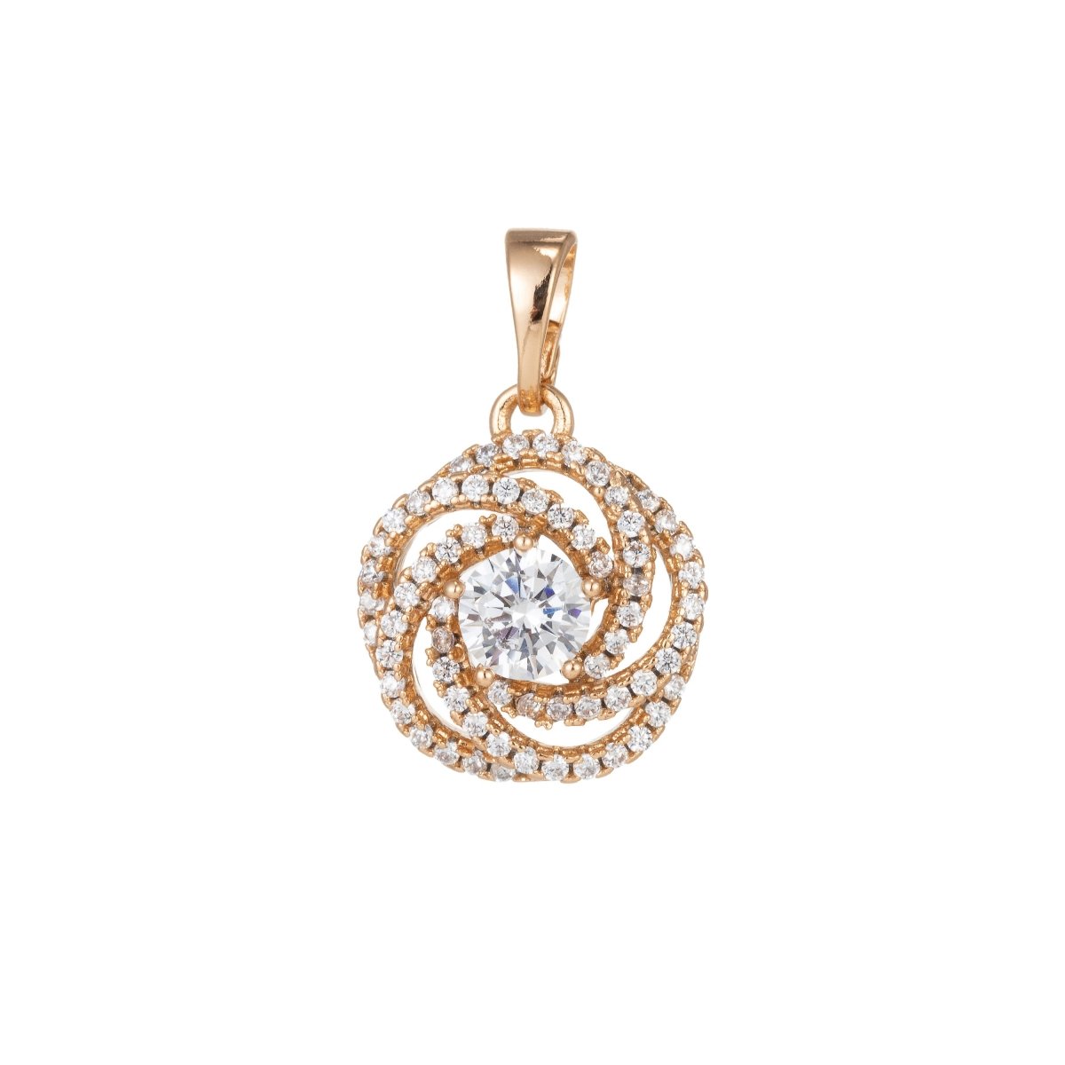 18k Gold Filled Micro Pave CZ Flower Pendant Charm, Micro Pave CZ Geometric Pendant Charm, Gold Filled Pendant, For DIY Jewelry I-528 - DLUXCA
