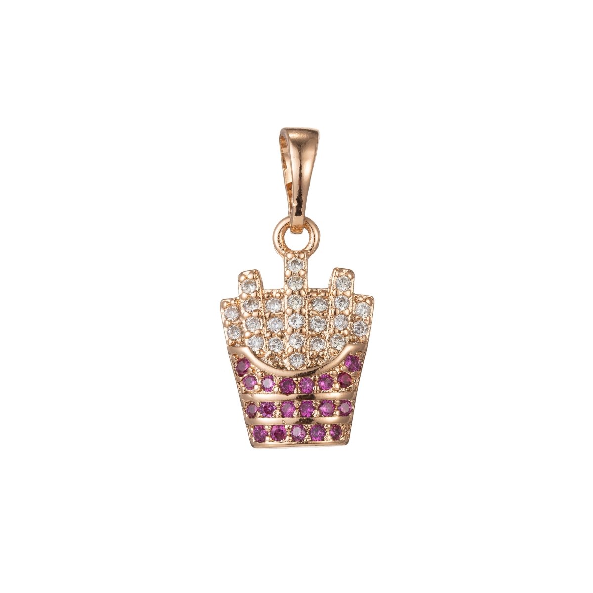 18k Gold Filled Micro Pave CZ Fries Pendant Charm, Micro Pave CZ French Fries Pendant Charm, Gold Filled Snack Pendant, For DIY Jewelry I-531 - DLUXCA