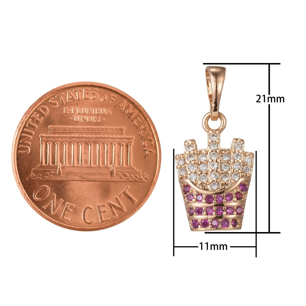 18k Gold Filled Micro Pave CZ Fries Pendant Charm, Micro Pave CZ French Fries Pendant Charm, Gold Filled Snack Pendant, For DIY Jewelry I-531 - DLUXCA