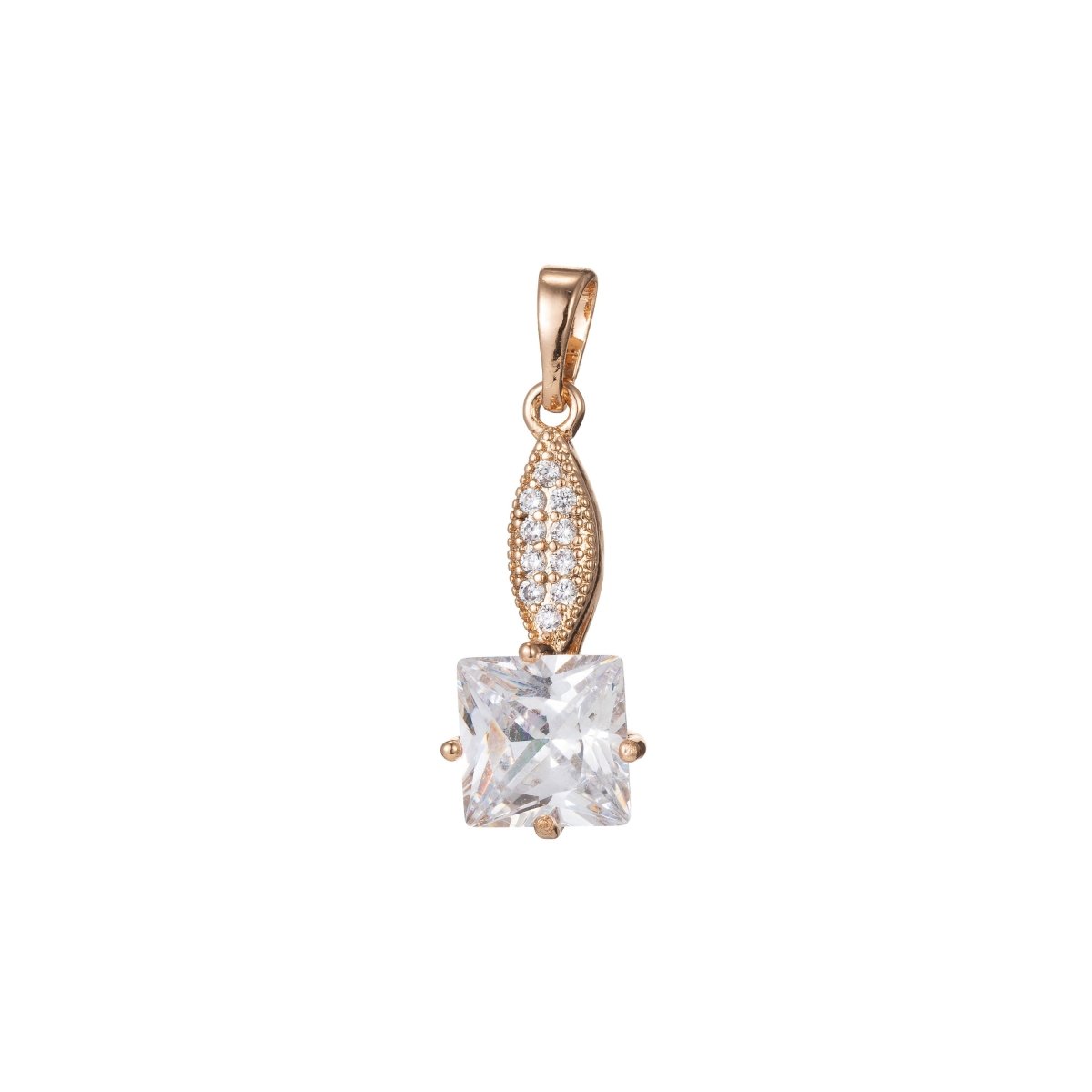 18k Gold Filled Micro Pave CZ Geometric Pendant Charm, Micro Pave CZ Square Pendant Charm, Gold Filled Square Pendant, For DIY Jewelry I-402