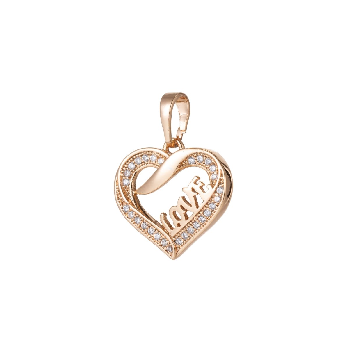 18k Gold Filled Micro Pave CZ Heart Pendant Charm, Love Heart Micro Pave CZ Pendant Charm, Gold Filled Pendant, For DIY Jewelry I-494 I-537