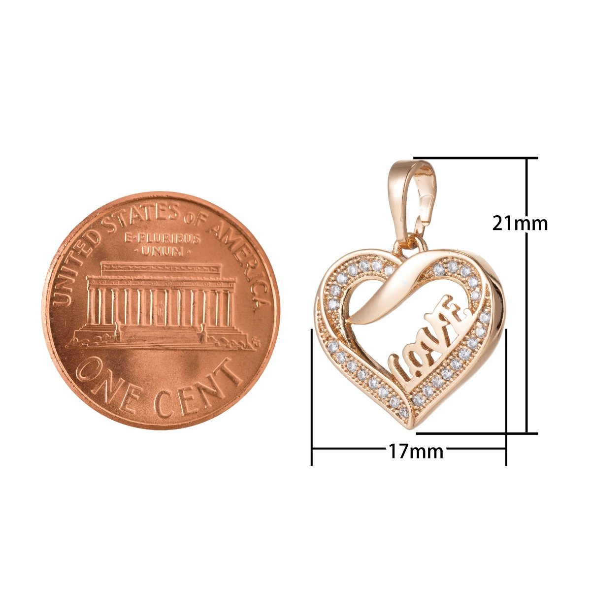 18k Gold Filled Micro Pave CZ Heart Pendant Charm, Love Heart Micro Pave CZ Pendant Charm, Gold Filled Pendant, For DIY Jewelry I-494 I-537