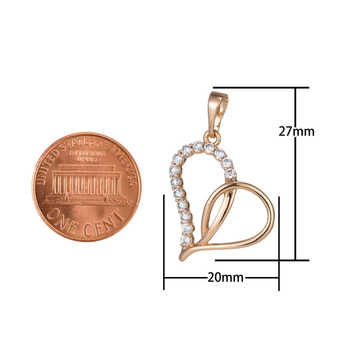 18k Gold Filled Micro Pave CZ Heart Pendant Charm, Micro Pave CZ Pendant Charm, Gold Filled Heart Pendant, For DIY Jewelry I-397 - DLUXCA