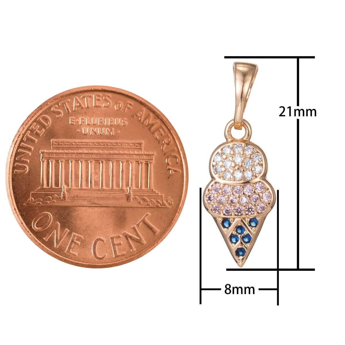 18k Gold Filled Micro Pave CZ Ice Cream Pendant Charm, Ice Cream Pendant Charm, Gold Filled Desert Pendant, For DIY Jewelry Making I-428 I-501