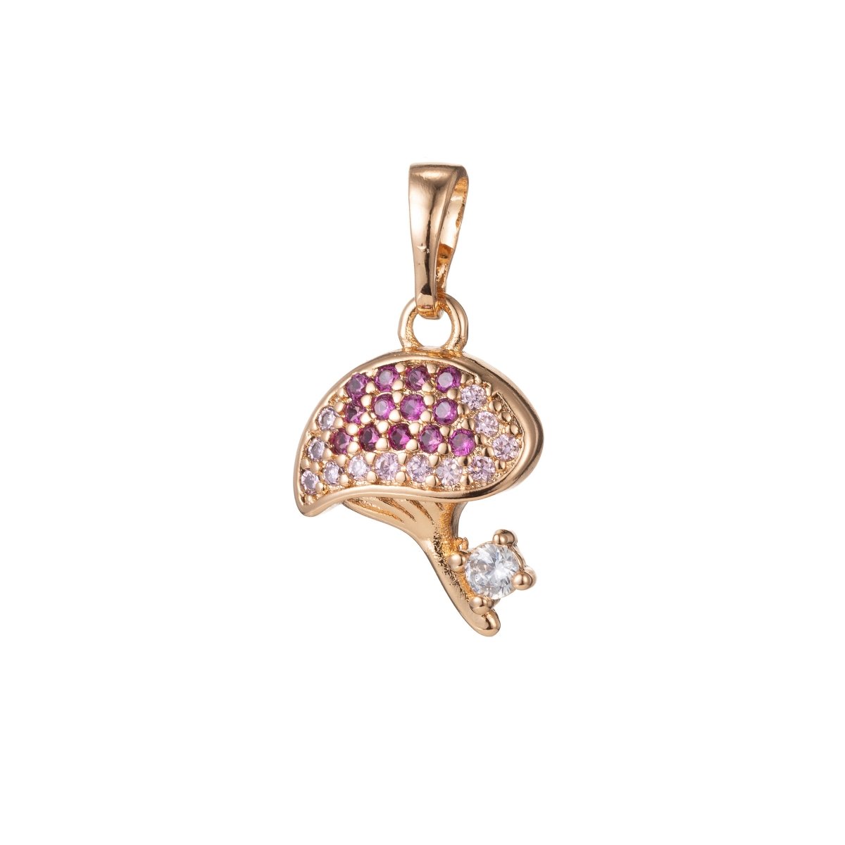 18k Gold Filled Micro Pave CZ Mushroom Pendant Charm, Micro Pave CZ Mushroom Pendant Charm, Gold Filled Fruit Pendant, For DIY Jewelry I-411 I-470