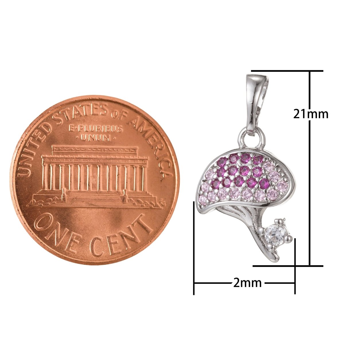 18k Gold Filled Micro Pave CZ Mushroom Pendant Charm, Micro Pave CZ Mushroom Pendant Charm, Gold Filled Fruit Pendant, For DIY Jewelry I-411 I-470