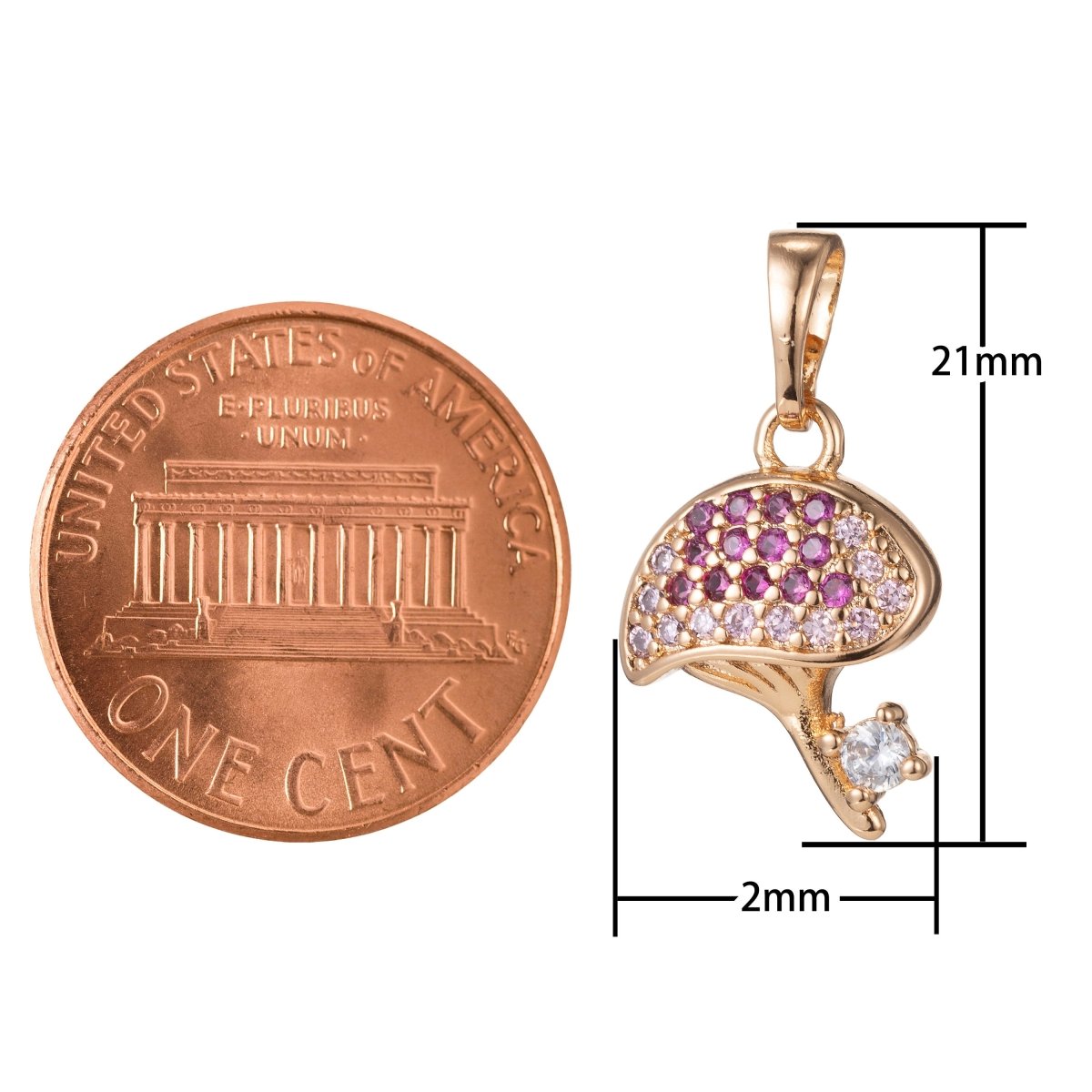 18k Gold Filled Micro Pave CZ Mushroom Pendant Charm, Micro Pave CZ Mushroom Pendant Charm, Gold Filled Fruit Pendant, For DIY Jewelry I-411 I-470