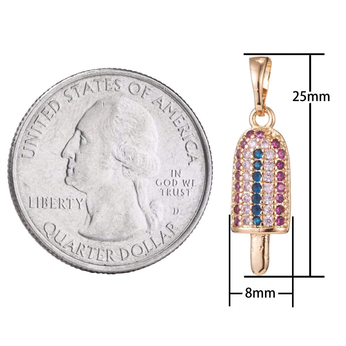 18k Gold Filled Micro Pave CZ Popsicle Pendant Charm, Ice Pop Pendant Charm, Gold Filled Desert Pendant, For DIY Jewelry Making I-429 I-472