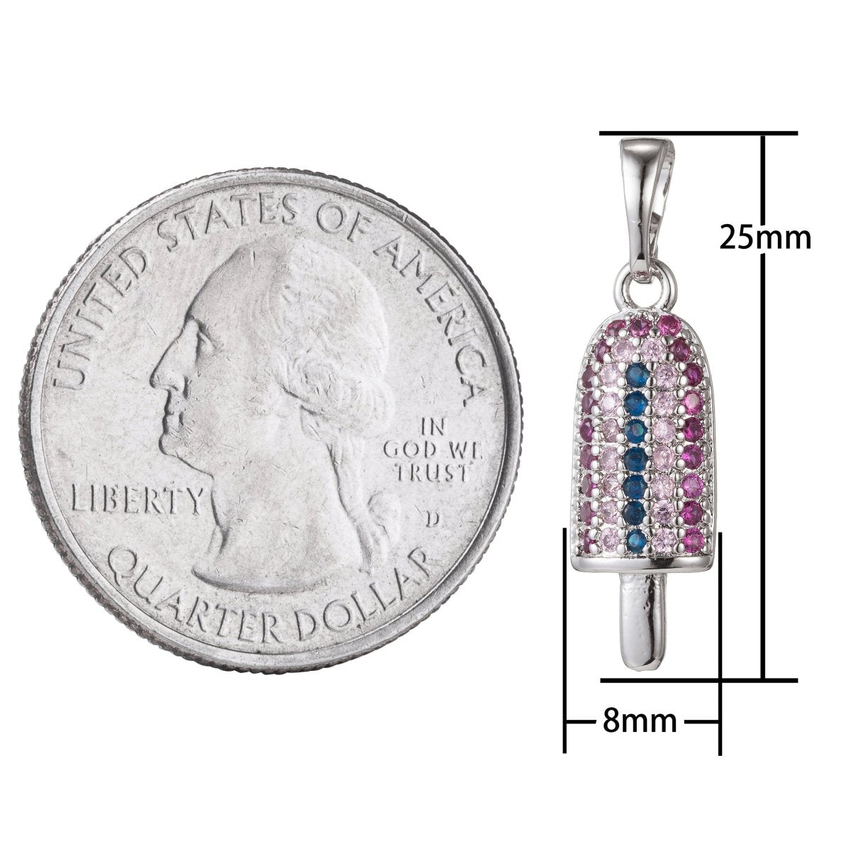 18k Gold Filled Micro Pave CZ Popsicle Pendant Charm, Ice Pop Pendant Charm, Gold Filled Desert Pendant, For DIY Jewelry Making I-429 I-472