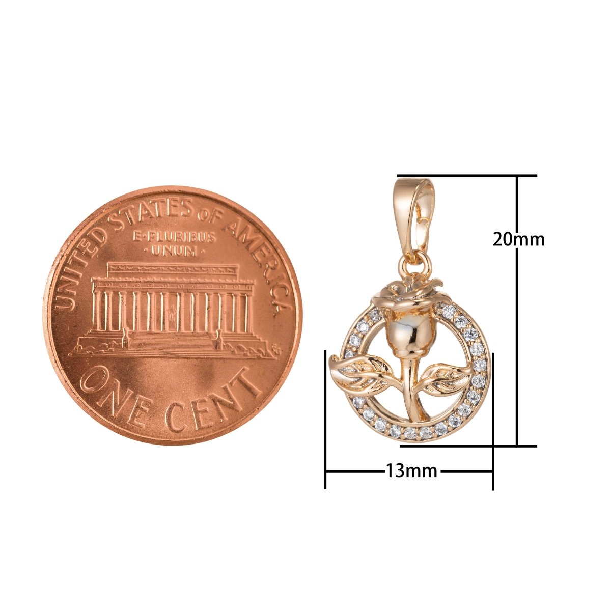 18k Gold Filled Micro Pave CZ Rose Flower Pendant Charm, Micro Pave CZ Rose Pendant Charm, Gold Filled Rose Pendant, For DIY Jewelry I-406 - DLUXCA