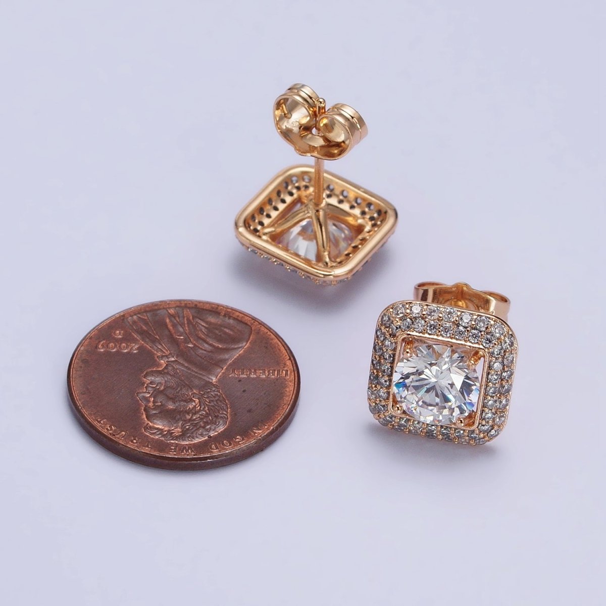 18k Gold Filled Micro Pave Diamond Square Earrings CZ Stud Earrings for Women | AB1084