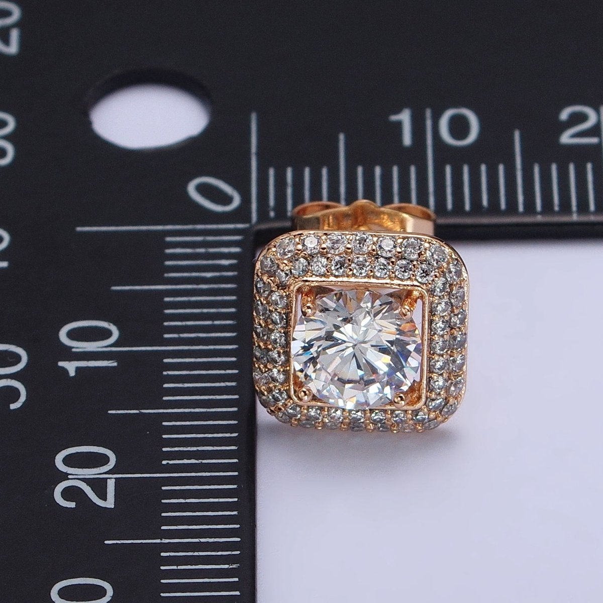 18k Gold Filled Micro Pave Diamond Square Earrings CZ Stud Earrings for Women | AB1084