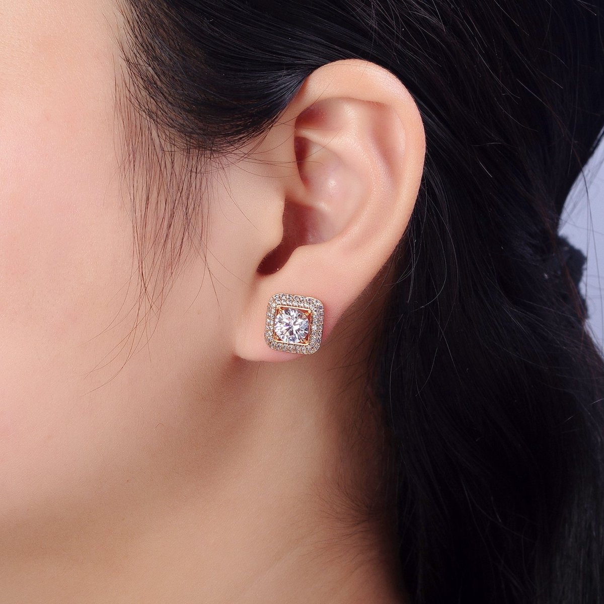 18k Gold Filled Micro Pave Diamond Square Earrings CZ Stud Earrings for Women | AB1084