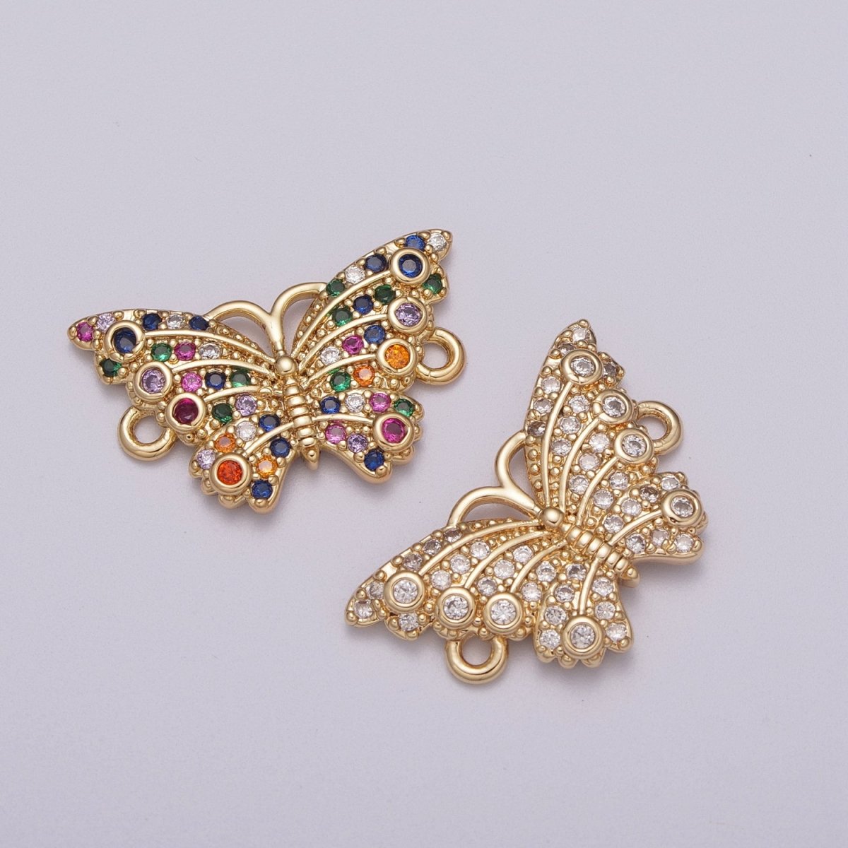 18k Gold Filled Micro Pave Monarch Butterfly Link Connector for Bracelet Necklace Component Y-376 Y-377