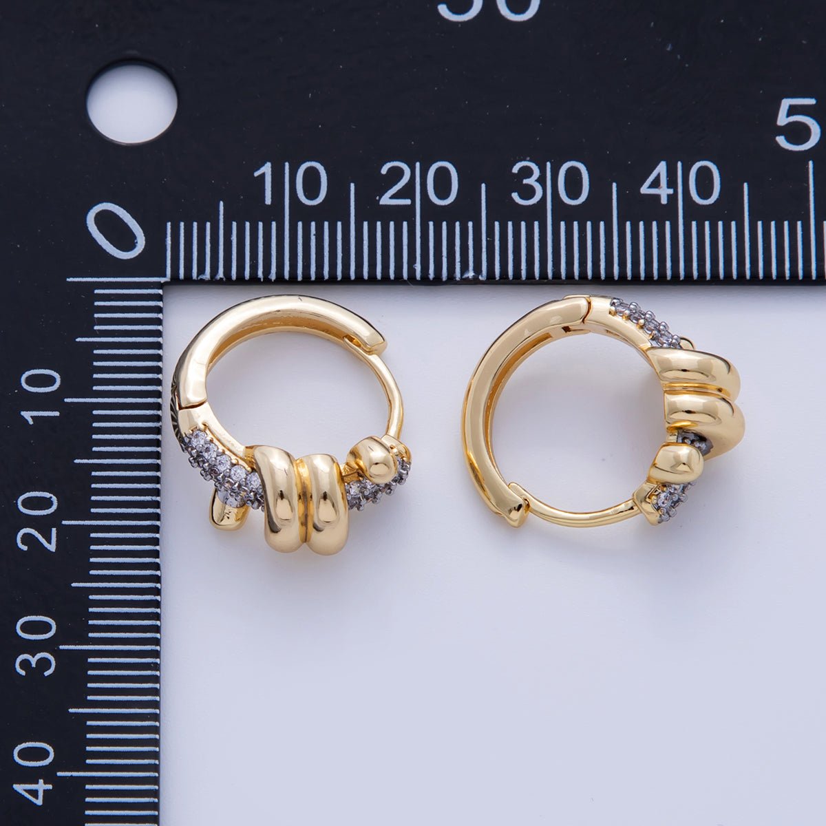 18K Gold Filled Micro Paved Coil Band Mixed Metal Huggie Earrings | AI347 - DLUXCA