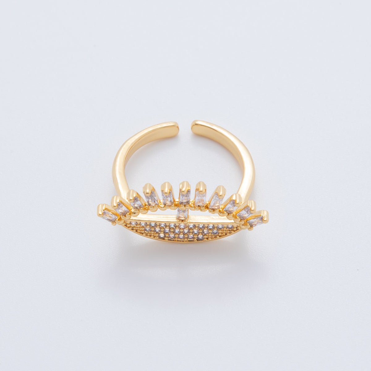 18K Gold Filled Micro Paved CZ Baguette Geometric Evil Eye Ring | O2026 - DLUXCA