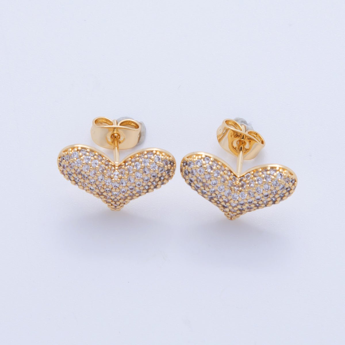 18K Gold Filled Micro Paved CZ Heart Stud Earrings | AI348 - DLUXCA