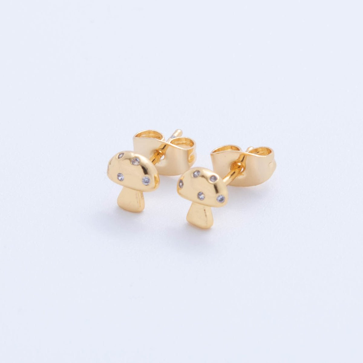 18K Gold Filled Micro Paved CZ Mini Mushroom Stud Earrings | AI381 - DLUXCA