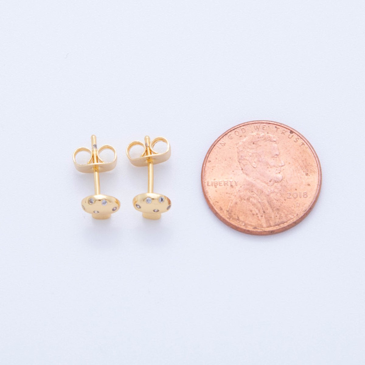 18K Gold Filled Micro Paved CZ Mini Mushroom Stud Earrings | AI381 - DLUXCA