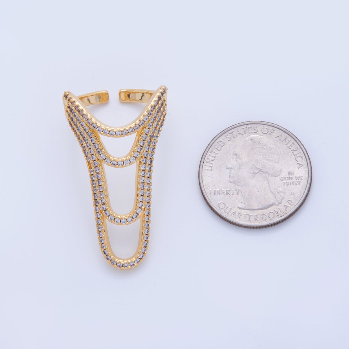 18K Gold Filled Micro Paved CZ Multiple Curve Drip Band Ring | O1722 - DLUXCA