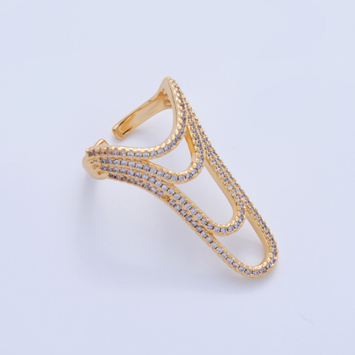 18K Gold Filled Micro Paved CZ Multiple Curve Drip Band Ring | O1722 - DLUXCA