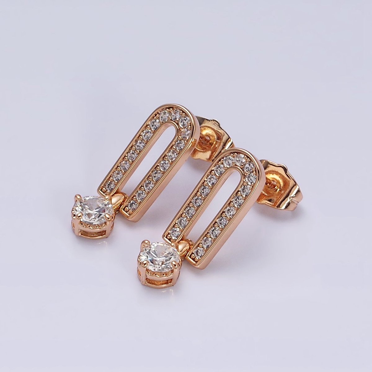 18K Gold Filled Clear, Black CZ Micro Paved Oblong Drop Stud Earrings | AD1317 AD1318