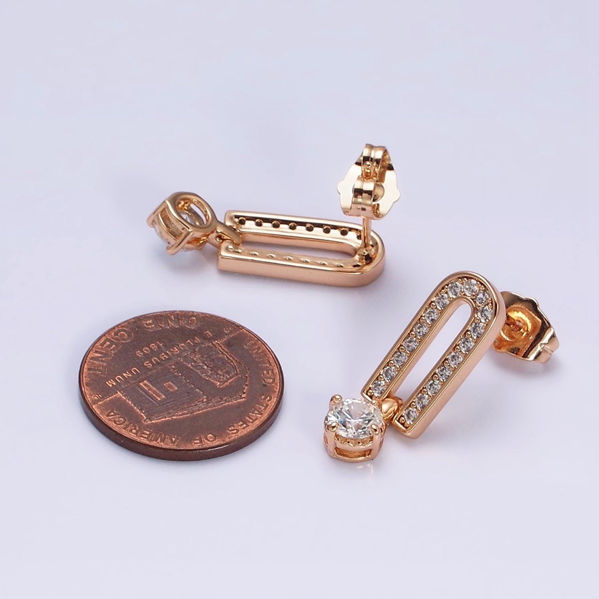 18K Gold Filled Clear, Black CZ Micro Paved Oblong Drop Stud Earrings | AD1317 AD1318