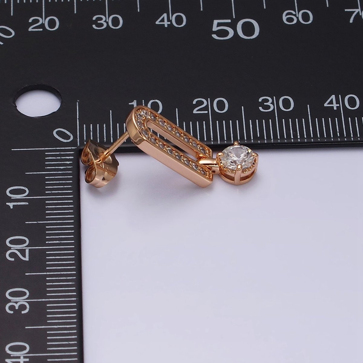 18K Gold Filled Clear, Black CZ Micro Paved Oblong Drop Stud Earrings | AD1317 AD1318