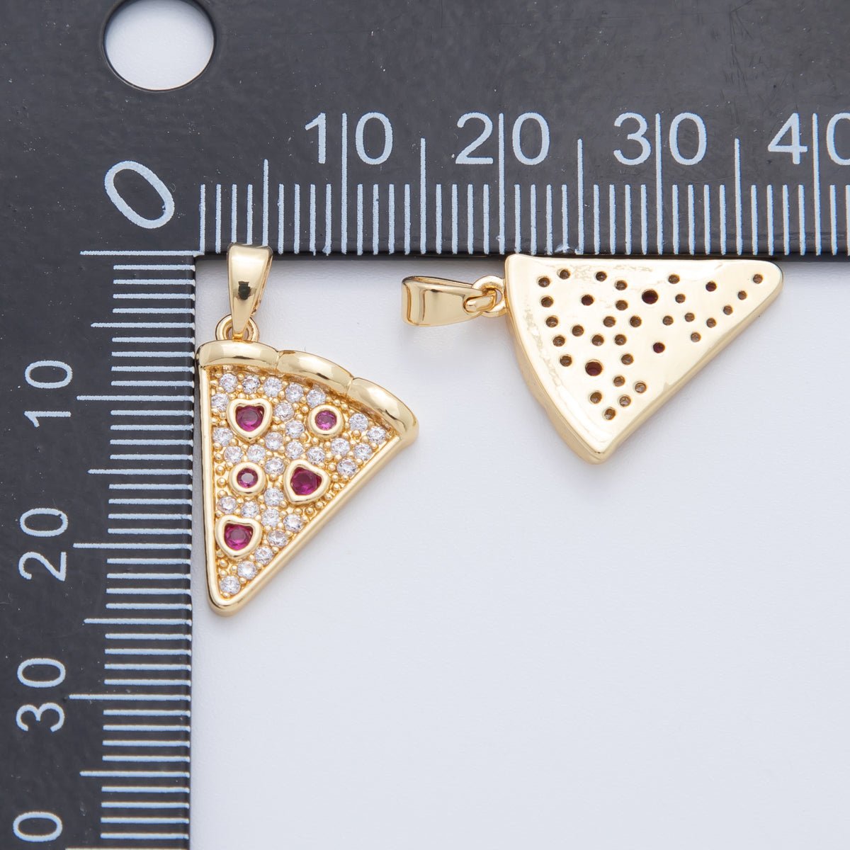 18K Gold Filled Micro Paved CZ Pepperoni Pizza Slice Pendant | AH762 - DLUXCA