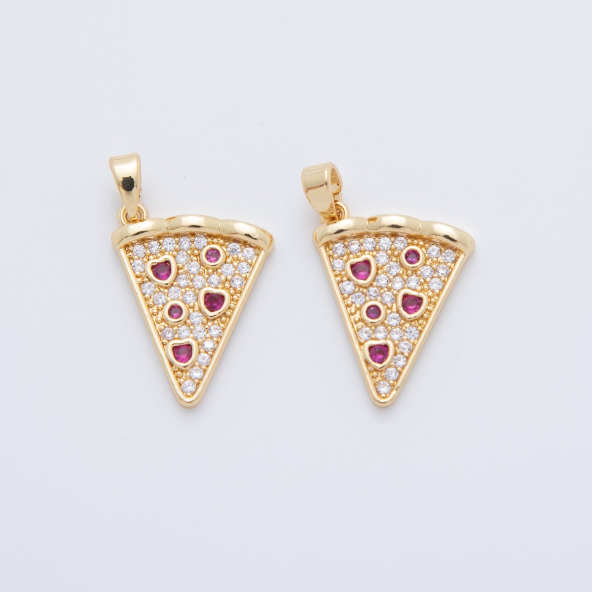18K Gold Filled Micro Paved CZ Pepperoni Pizza Slice Pendant | AH762 - DLUXCA