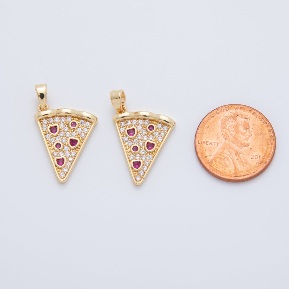 18K Gold Filled Micro Paved CZ Pepperoni Pizza Slice Pendant | AH762 - DLUXCA