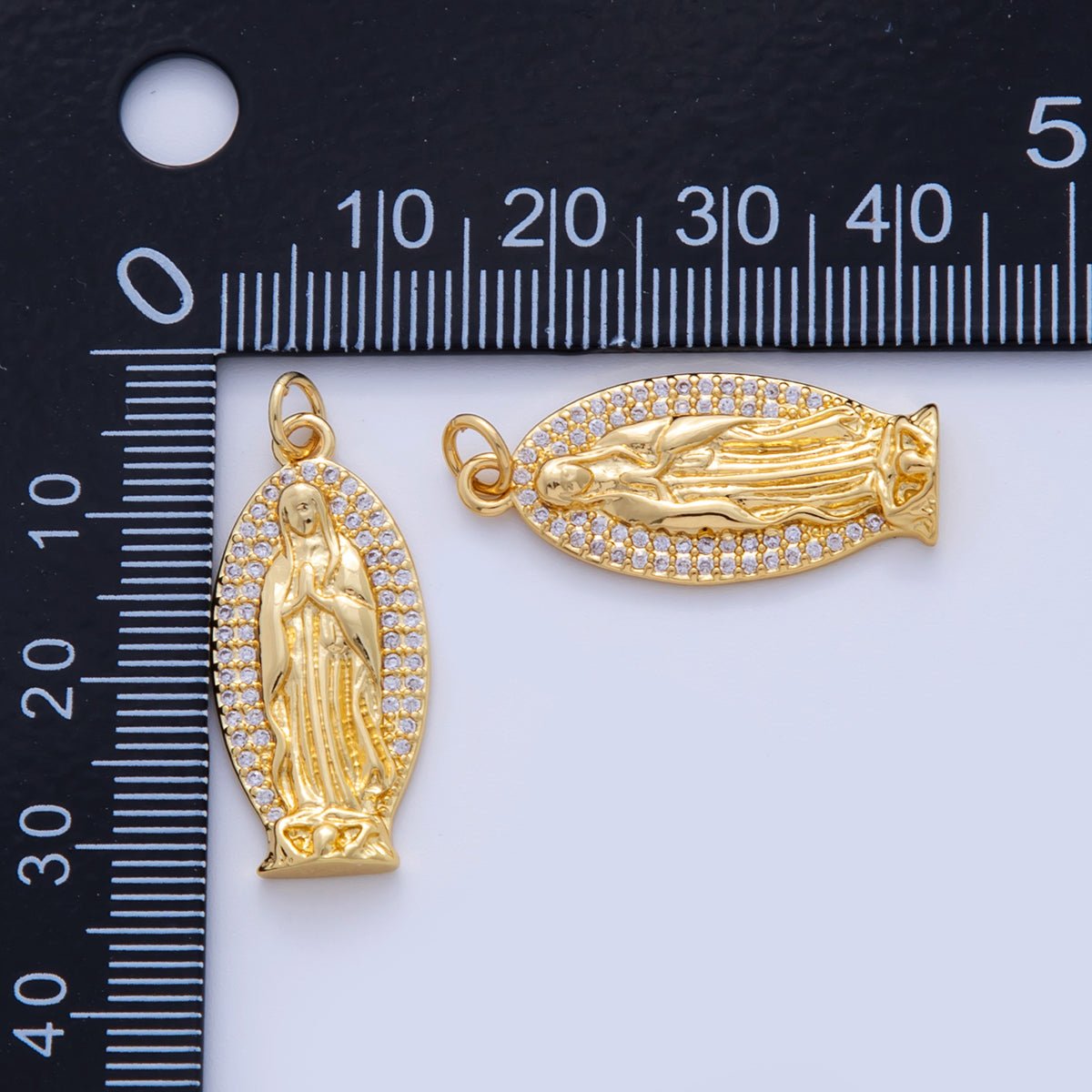 18K Gold Filled Micro Paved CZ Religious Mother Mary Guadalupe Charm | AF322 - DLUXCA