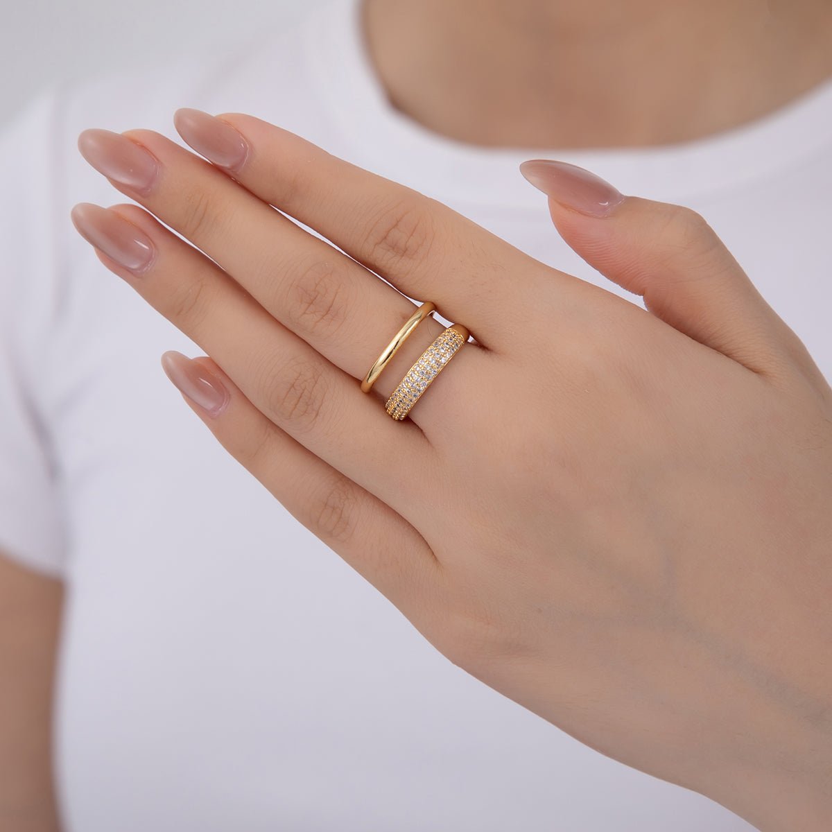 18K Gold Filled Micro Paved Double Band Ring | O2021 - DLUXCA