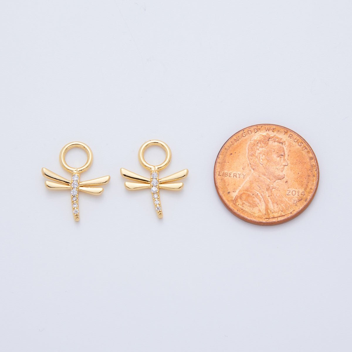 18K Gold Filled Micro Paved Dragonfly Insect Add - On Drop Earring Charm | AF750 - DLUXCA