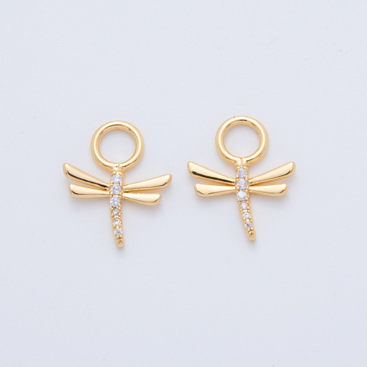 18K Gold Filled Micro Paved Dragonfly Insect Add - On Drop Earring Charm | AF750 - DLUXCA
