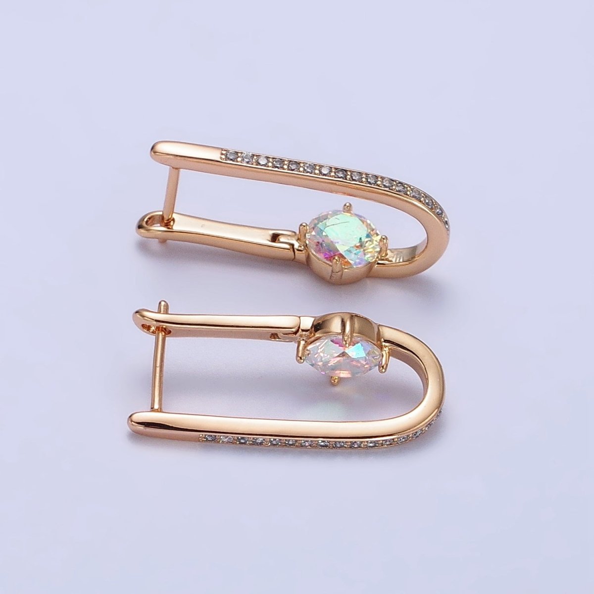 18K Gold Filled Micro Paved Iridescent AB, Clear CZ Round Oblong Earrings | AB258 AB412