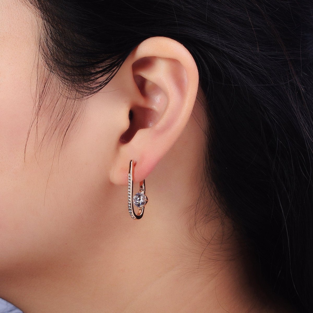 18K Gold Filled Micro Paved Iridescent AB, Clear CZ Round Oblong Earrings | AB258 AB412