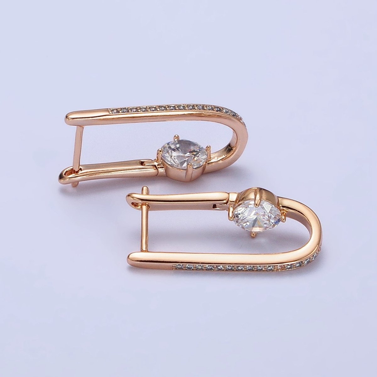 18K Gold Filled Micro Paved Iridescent AB, Clear CZ Round Oblong Earrings | AB258 AB412