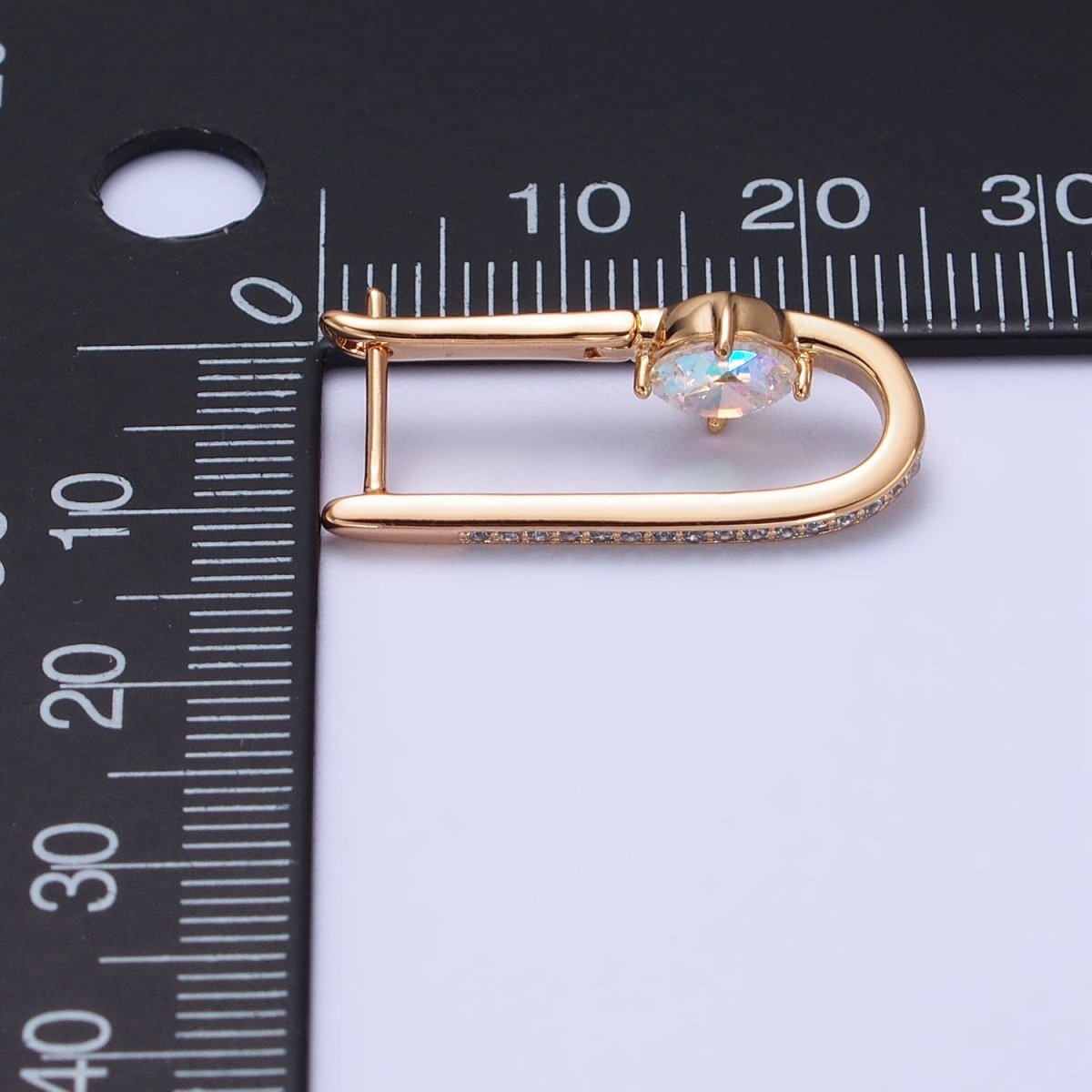 18K Gold Filled Micro Paved Iridescent AB, Clear CZ Round Oblong Earrings | AB258 AB412