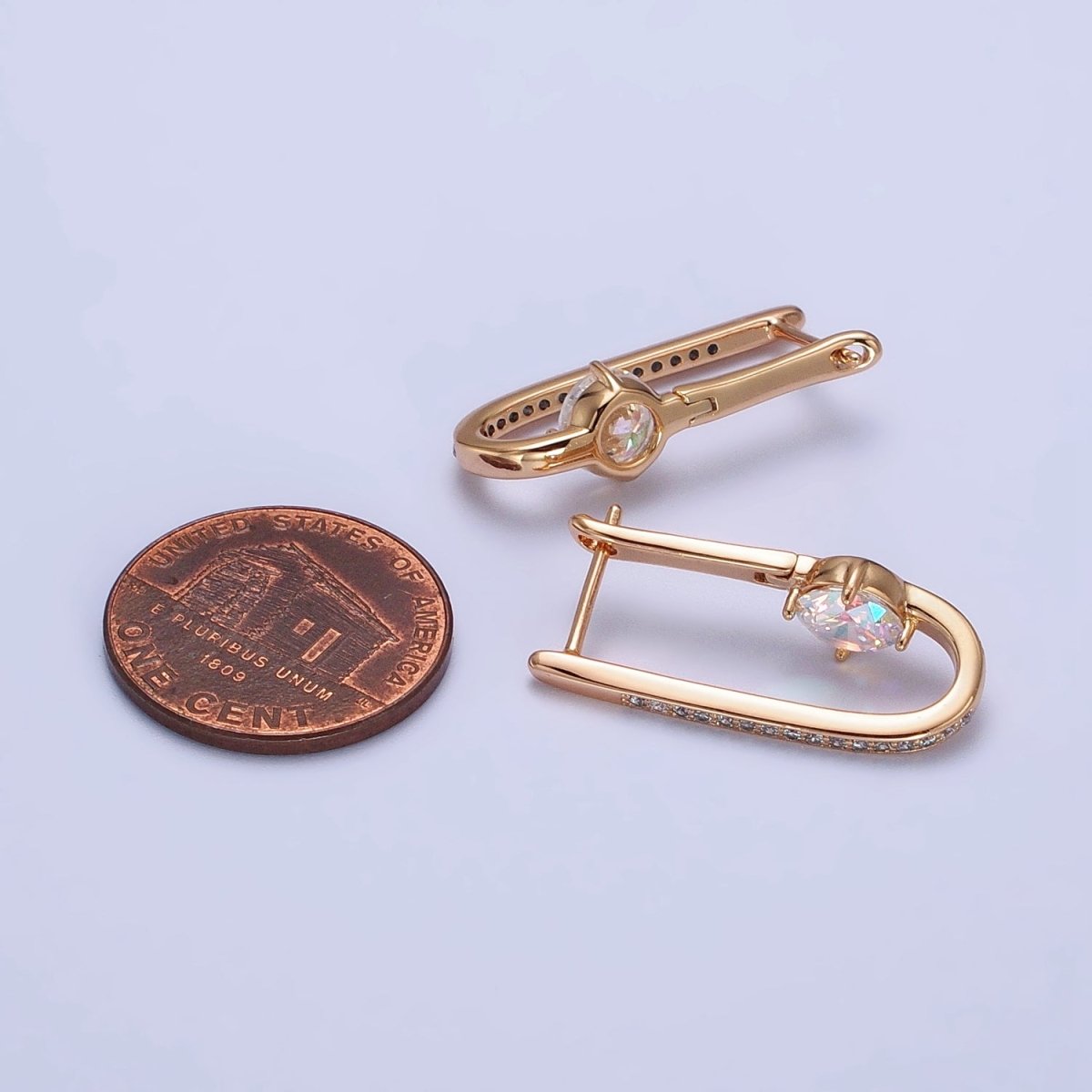 18K Gold Filled Micro Paved Iridescent AB, Clear CZ Round Oblong Earrings | AB258 AB412