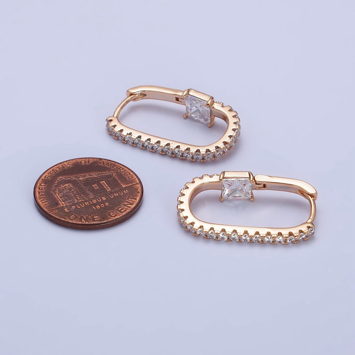 18K Gold Filled Micro Paved Iridescent AB, Clear CZ Square 24mm Earrings | AB257 AB260