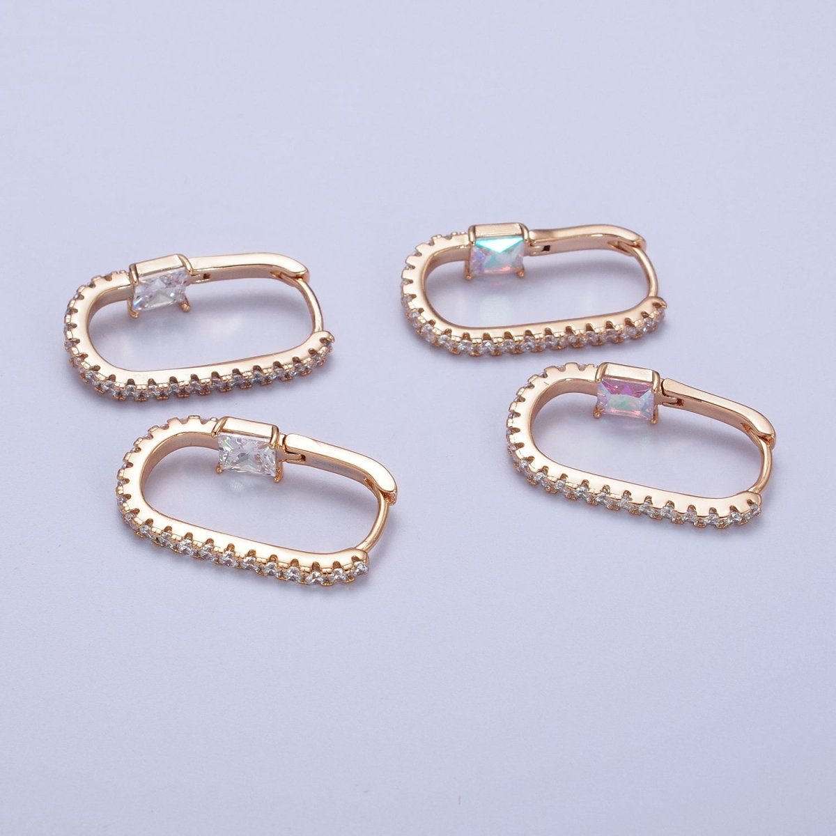 18K Gold Filled Micro Paved Iridescent AB, Clear CZ Square 24mm Earrings | AB257 AB260