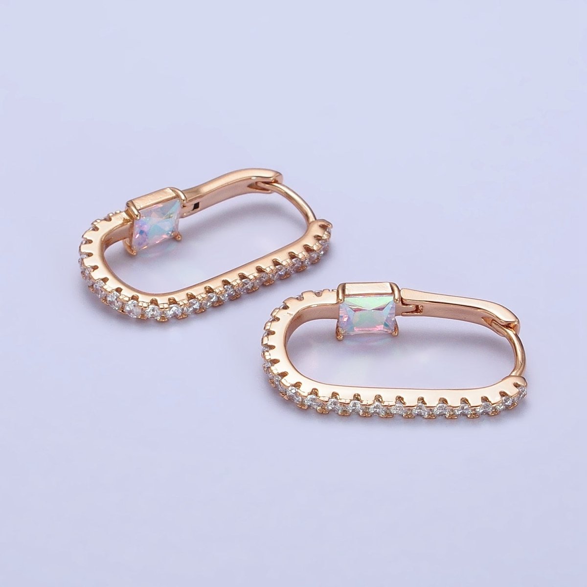 18K Gold Filled Micro Paved Iridescent AB, Clear CZ Square 24mm Earrings | AB257 AB260